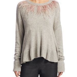 Cinq a Sept Wool Emira Ostrich Feather Sweater in Heather Grey